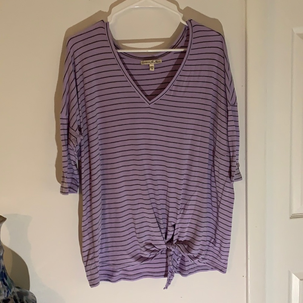 Purple striped shirt with cute tie front
